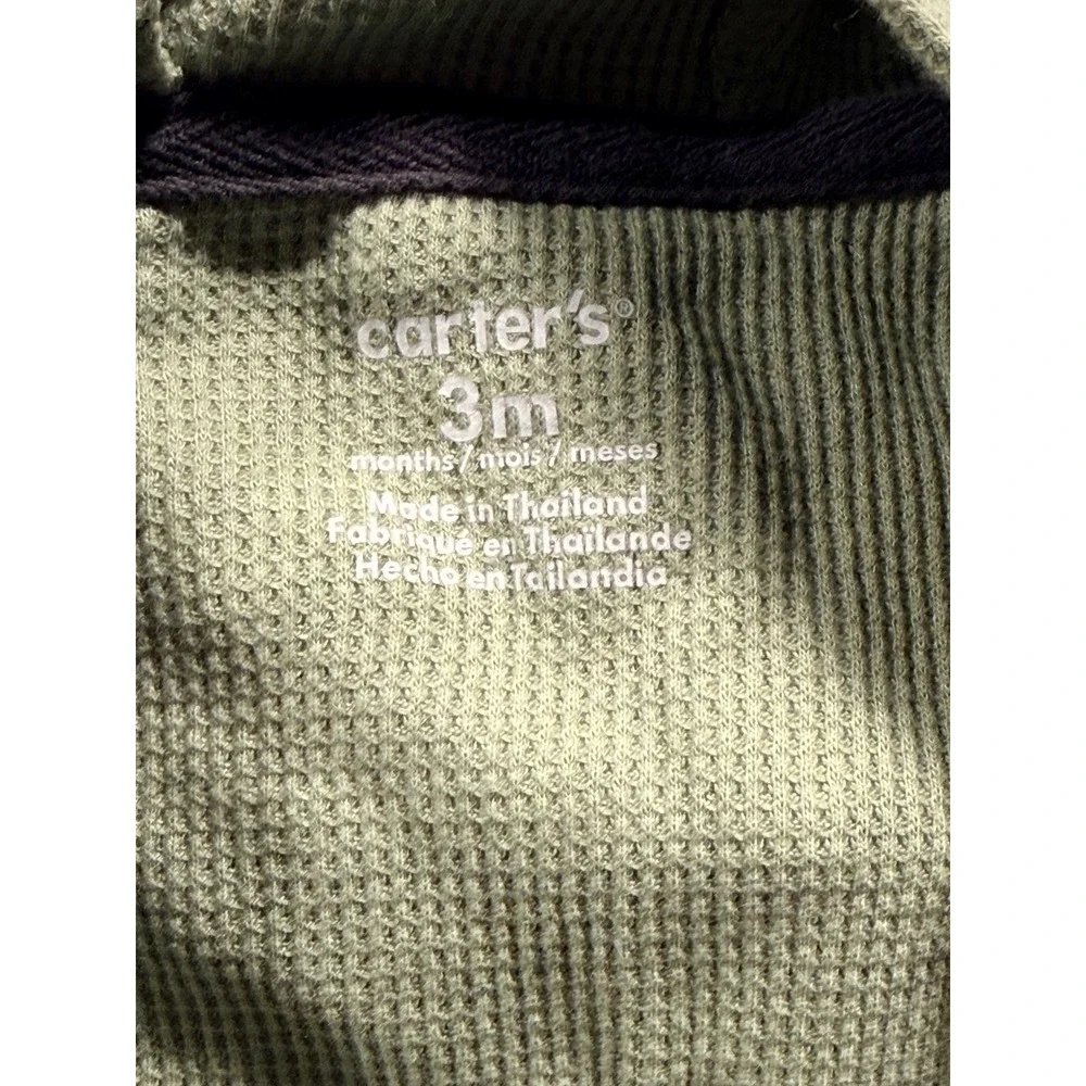 Carters Baby Boys Green Waffle Knit Dinosaur Hooded Jumpsuit Romper 3M - Picture 3 of 4
